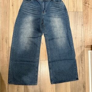 Wide Leg Blue Denim Jeans